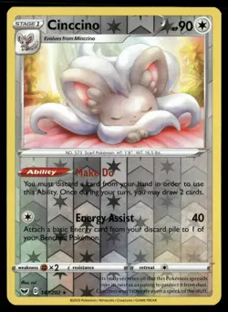 Cinccino 147/202 Rare Sword & Shield Pokemon Reverse Holo Near Mint - Image 1