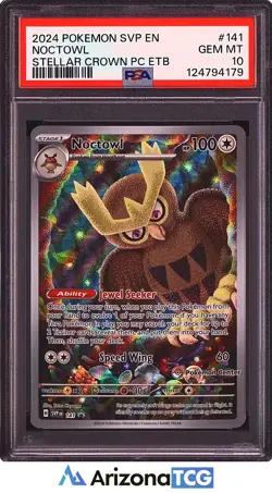 Pokemon 2024 Noctowl 141 Pokemon Center Stamp Promo Stellar Crown PC ETB PSA 10 - Image 1