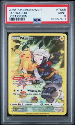 2022 POKEMON SWORD & SHIELD LOST ORIGIN #TG05 FULL ART/PIKACHU PSA 9 - Image 1