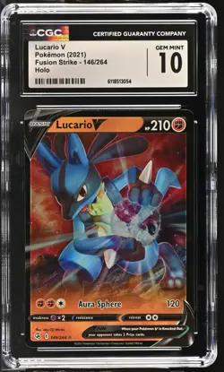 Pokemon Lucario V #146 2021 Fusion Strike - CGC 10 + Surfing Pikachu V Max PSA10 - Image 1