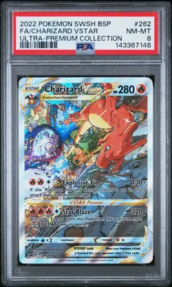2022 POKEMON SWSH BLACK STAR PROMO #262 FULL ART/CHARIZARD VSTAR PSA 8 - Image 1