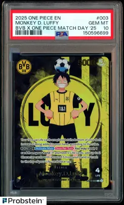 2025 ONE PIECE PROMOS BVB X ONE PIECE MATCH DAY 2025 #003 MONKEY D. LUFFY PSA 10 - Image 1
