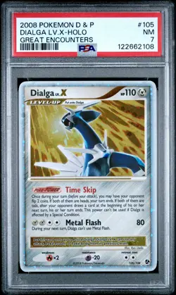 2008 POKEMON DIAMOND & PEARL GREAT ENCOUNTERS #105 DIALGA LV.X-HOLO PSA 7 - Image 1