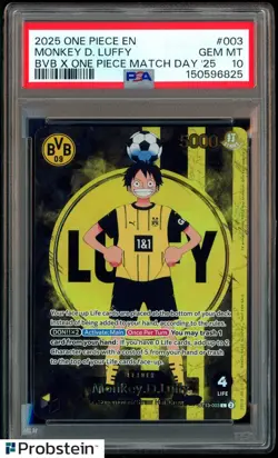 2025 ONE PIECE PROMOS BVB X ONE PIECE MATCH DAY 2025 #003 MONKEY D. LUFFY PSA 10 - Image 1