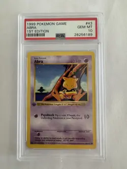 Base Set 1st Edition ABRA #43/102 PSA 10 GEM MINT 1999 Pokemon Card Game - Image 1