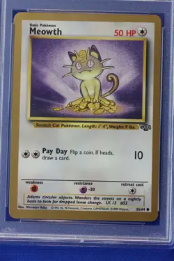 1999 Pokemon Jungle MEOWTH Card #56 GOLD BORDER PSA EX MT 6 FRUIT ROLL PROMO TCG - Image 2
