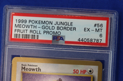 1999 Pokemon Jungle MEOWTH Card #56 GOLD BORDER PSA EX MT 6 FRUIT ROLL PROMO TCG - Image 3