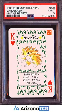 Pokemon 1996 Sandslash 028 King Of Hearts Green Playing Card Japanese PSA 9 - Image 1