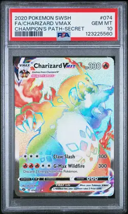 2020 POKEMON SWORD & SHIELD CHAMP'S PATH SECRET FULL ART/CHARIZARD VMAX PSA 10 - Image 1