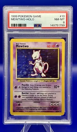 1999 POKEMON BASE SET UNLIMITED #10 MEWTWO-HOLO PSA 8 - Image 1