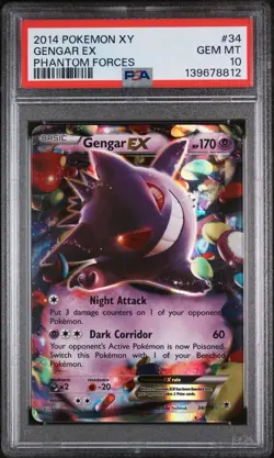 2014 POKEMON XY PHANTOM FORCES #34 GENGAR EX PSA 10 - Image 1