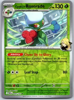 Cynthia's Roserade 008/182 Rare Destined Rivals Pokemon Reverse Holo Near Mint - Image 1