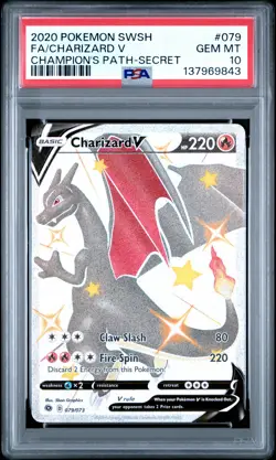 2020 POKEMON SWORD & SHIELD CHAMP'S PATH SECRET #079 FULL ART/CHARIZARD V PSA 10 - Image 1