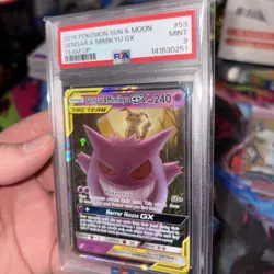 Gengar & Mimikyu GX 53/181 Sm-Team Up TAG TEAM Ultra Rare Holo PSA 9 Pokemon TCG - Image 1