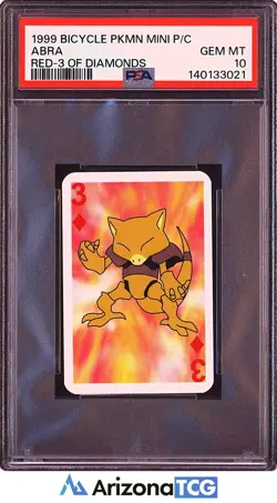 Pokemon 1999 Abra 3 Of Diamonds Red Bicycle Pokemon Mini Playing Cards PSA 10 - Image 1