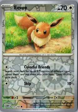 Eevee Reverse Holo 133/165 Common Scarlet and Violet 151 LP Pokemon Card - Image 1