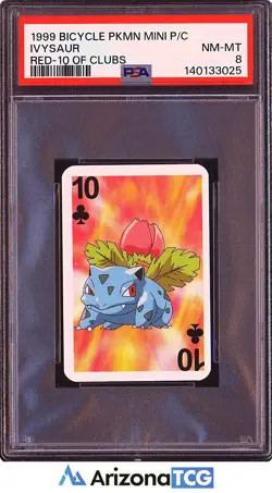 Pokemon 1999 Ivysaur Red 10 Of Clubs Bicycle Pkmn Mini Playing Card PSA 8 - Image 1
