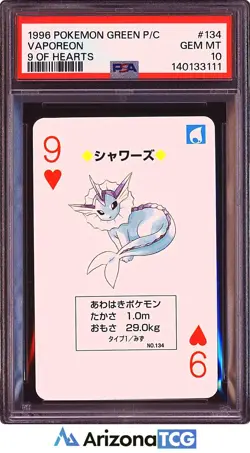 Pokemon 1996 Vaporeon 134 9 Of Hearts Green Playing Cards Japanese PSA 10 - Image 1