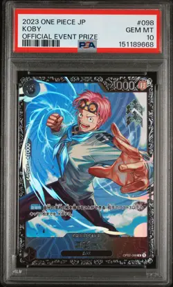One Piece Card Japanese【Koby】PSA10 OP02-098 Official Event Prize Promo Bandai - Image 1