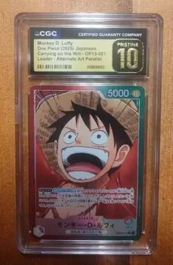 One Piece JP Carrying On His Will Monkey D Luffy OP13-001 Leader CGC 10 Pristine - Image 1