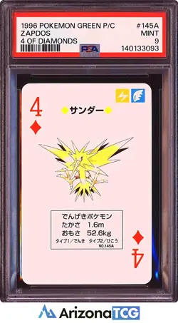 Pokemon 1996 Zapdos 145A 4 Of Diamonds Green Playing Card Japanese PSA 9 - Image 1