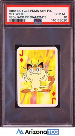 Pokemon 1999 Meowth Jack Of Diamonds Bicycle Pokemon Mini Playing Card PSA 10 - Image 1