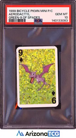Pokemon 1999 Aerodactyl Green 9 Of Spades Bicycle PKMN Mini Playing Card PSA 10 - Image 1
