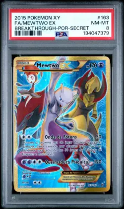 2015 POKEMON XY BREAKTHROUGH PORTUGUESE-SECRET #163 FULL ART/MEWTWO EX PSA 8 - Image 1