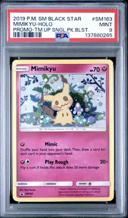 Pokemon 2019 Sun & Moon Team Up Mimikyu Cosmos Holo SM163 Promo PSA 9 - Image 1
