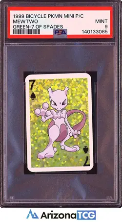 Pokemon 1999 Mewtwo 7 Green Back Bicycle Pokemon Mini Playing Cards PSA 9 - Image 1
