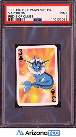 Pokemon 1999 Vaporeon Red 3 Of Clubs Bicycle Pokemon Mini Playing Cards PSA 9 - Image 1