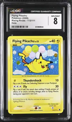 CGC 8 NM/MINT Flying Pikachu 113/111 Rising Rivals Holo Pokemon Card - Image 1