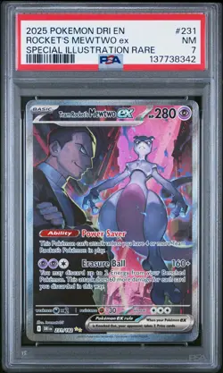 2025 POKEMON DRI EN-DESTINED RIVALS #231 TEAM ROCKET'S MEWTWO EX PSA 7 - Image 1