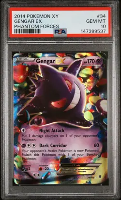 2014 POKEMON XY PHANTOM FORCES #34 GENGAR EX PSA 10 - Image 1