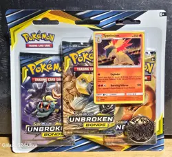Pokemon Sun & Moon Unbroken Bonds 3-Pack Blister New Sealed Typhlosion Promo - Image 1
