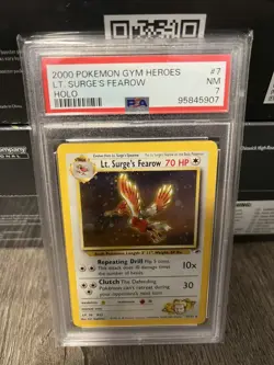 2000 POKEMON GYM HEROES HOLO-1ST ED #7 LT. SURGE'S FEAROW PSA 7 NM HALF SWIRL - Image 1