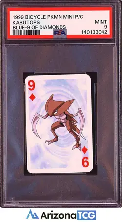 Pokemon 1999 Kabutops 9 Of Diamonds Blue Bicycle Pkmn Mini Playing Card PSA 9 - Image 1