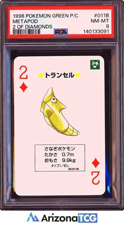 Pokemon 1996 Metapod 011B 2 Of Diamonds Green Playing Cards Japanese PSA 8 - Image 1