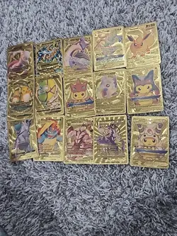 A Set Of 15 Gold Pokemon Cards Fan Art - Image 1