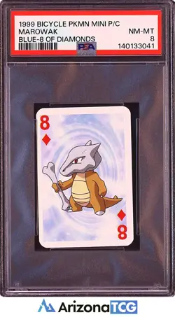 Pokemon 1999 Marowak Blue 8 Of Diamonds Bicycle PKMN Mini Playing Card PSA 8 - Image 1