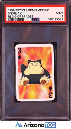 Pokemon 1999 Snorlax Red 3 Of Spades Bicycle PKMN Mini Playing Card PSA 9 - Image 1