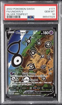 2022 POKEMON SWORD & SHIELD SILVER TEMPEST #177 FULL ART/UNOWN V PSA 10 - Image 1