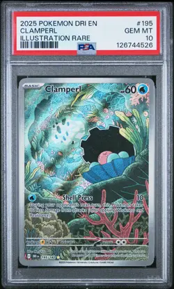 2025 POKEMON DRI EN-DESTINED RIVALS ILLUSTRATION RARE #195 CLAMPERL PSA 10 - Image 1