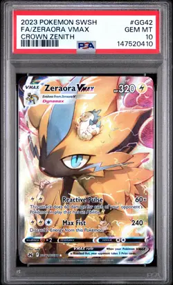 2023 POKEMON SWORD & SHIELD CROWN ZENITH #GG42 FULL ART/ZERAORA VMAX PSA 10 - Image 1