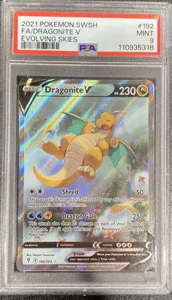 PSA 9 Pokemon 2021 Dragonite V Evolving Skies 192/203 - Image 1