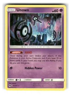 Unown 91/214 Rare Lost Thunder Pokemon Near Mint - Image 1