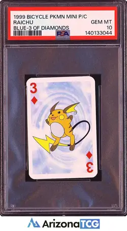 Pokemon 1999 Raichu 3 Of Diamonds Blue Bicycle PKMN Mini Playing Card PSA 10 - Image 1