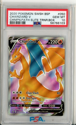 PSA 10 CHARIZARD V SWSH050 FULL ART BLACK STAR PROMO CHAMPIONS PATH POKEMON 🔥 - Image 1
