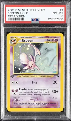 2001 POKEMON NEO DISCOVERY 1ST EDITION #1 ESPEON-HOLO PSA 8 - Image 1