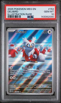2025 Pokemon Meg En-Mega Evolution #152 Delibird Illustration Rare PSA 10 - Image 1